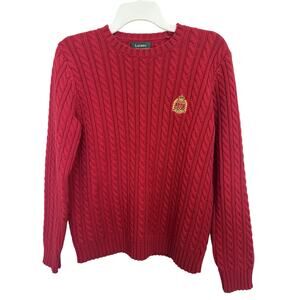 Y2K Lauren Ralph Lauren Red Cable Knit Crewneck Sweater Crest Small Australia